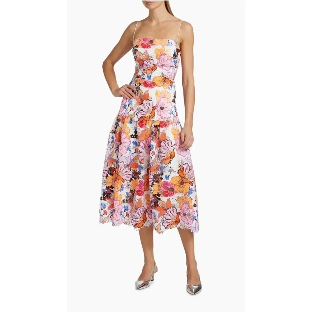 Ungaro Tierra Floral Lace Midi Dress Ivory Multi NWT Size 6 $995 Retail